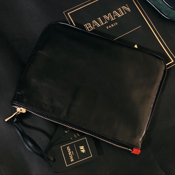 Balmain x H&M Green Red Navy Suede Leather Clutch - Picture 12 of 14